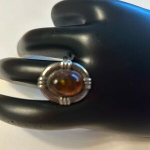 Silver Amber Ring Size 7.75